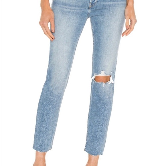 ReDone 90s High Rise Ankle Crop in Worn Blue Destroy Size 28 - Picture 2 of 12